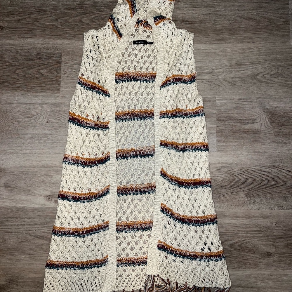 Blu Pepper Long Knit Hooded Cardigan